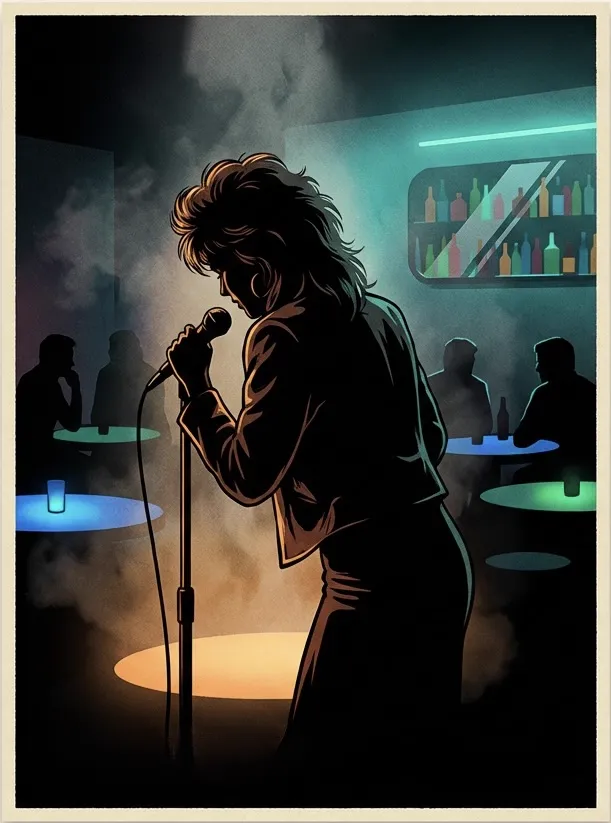 The Jade Room karaoke bar — a singer at the microphone, the room watching